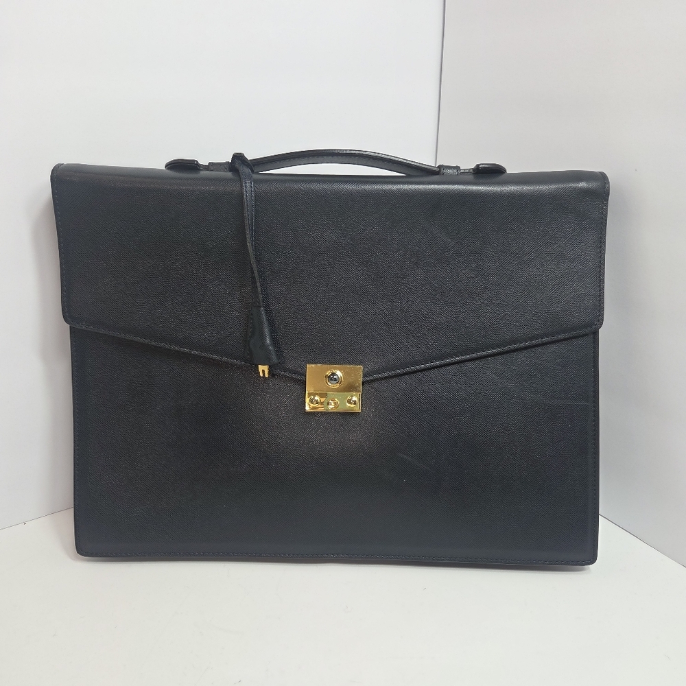 chaumet navy linen leather briefcase portfolio business computer bag career work